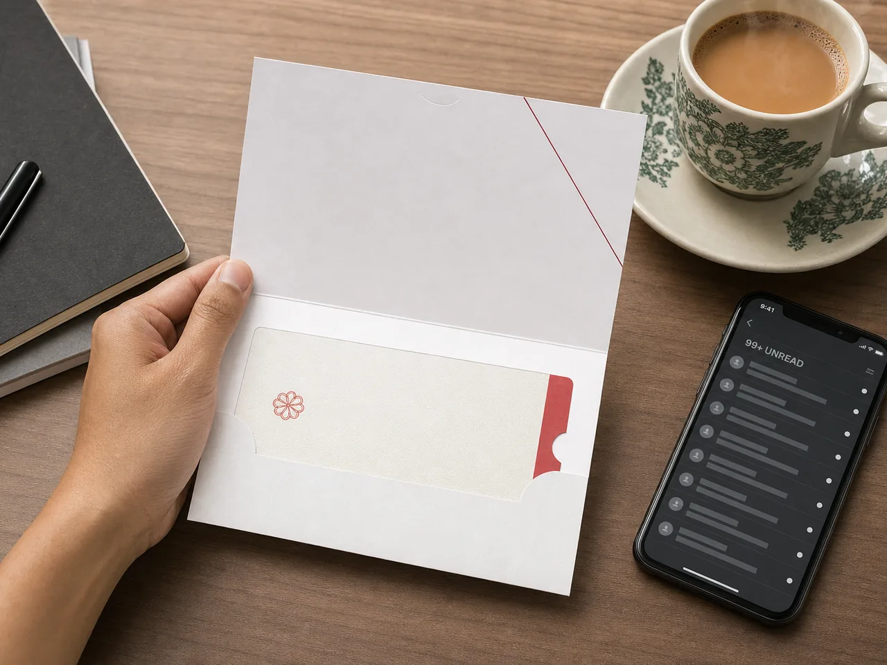 Personalised direct-mail letter beside a smartphone and tablet showing campaign analytics
