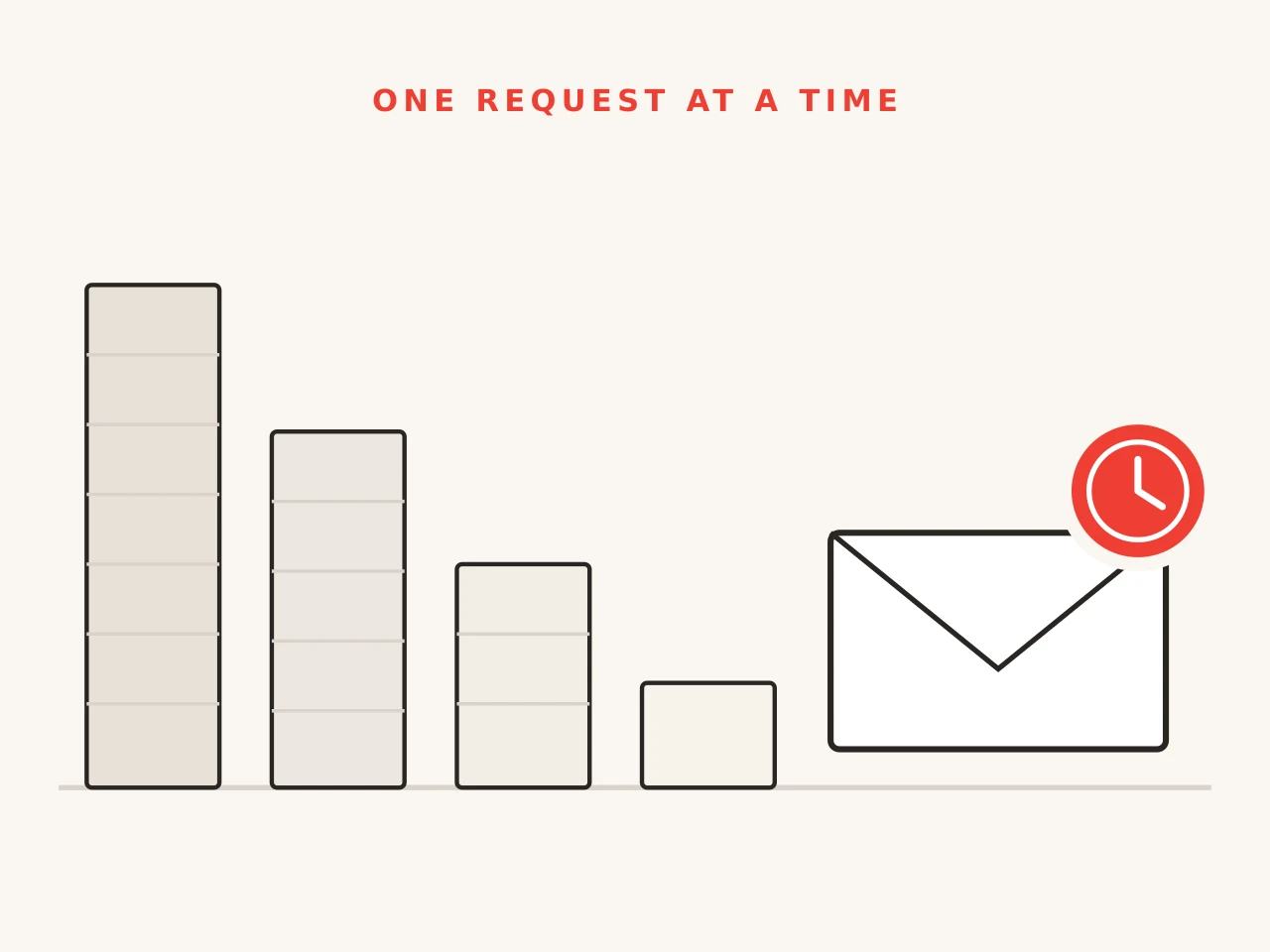 Falling stacks of paper reducing to a single envelope carrying a deadline